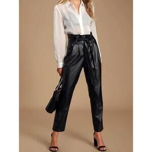 NWT! BB Dakota Women's Black Faux Leather Paperbag Waist Pants Size 4